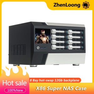 젠롱-X86 8베이 NAS 케이스 스토리지 서버 섀시 하드 디스크 드라이브 핫스왑 가능 12Gb 백플레인 SFF8643 지원 MATX/ITX MB