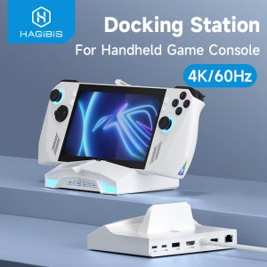 하기비스 ROG Ally/Steam Deck/Switch2/OLED 독 6 in 1 범용 도킹 스테이션 (4K HDMI, 2.5G RJ45, 100W RGB 조명, USB C 허브