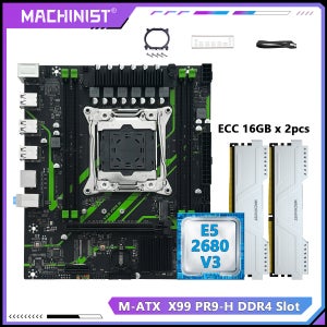 MACHINIST X99 마더보드 제온 E5 2680 V3 LGA 2011-3 CPU 32GB DDR4 메모리 RAM NVME/SATA M.2 PR9-H USB3.0