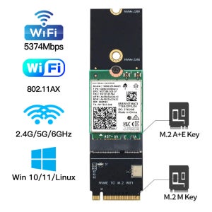 M.2 키 M AX210 와이파이 카드, M.2 A + E to M.2 M 키 NVMe SSD 컨버터, 5400Mbps 와이파이 블루투스 5.3, AX210NGW 이더넷 어댑터