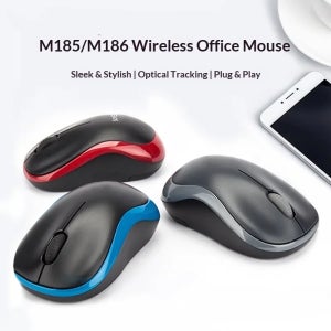 로지텍 M185 무선 마우스 2.4G 연결 1000DPI 광학 추적 인체공학적 & 미니 휴대용 에너지 절약형 사무실, 가정용