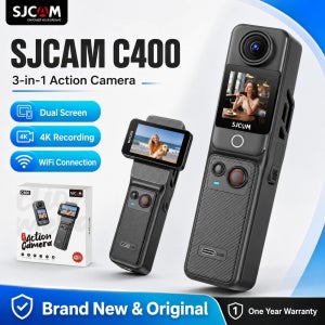SJCAM C400 포켓 액션 카메라 4K 16MP 듀얼 플립 터치 스크린 6축 자이로 안정화 30M 방수 브이로그 카메라 핸드 그립 포함