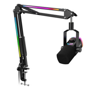FIFINE AM8PROT 게이밍 마이크 키트, 붐 암 포함, 다이나믹 XLR/USB 스트리밍 마이크, RGB 조명 및 탭-투-뮤트 및 믹스 컨트롤 기능