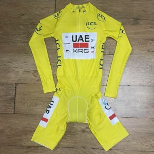 LASER CUT 2026 UAE XRG TEAM TADEJ TDF 노란색 짧은 길이 소매 스킨슈트 사이클링 바디슈트