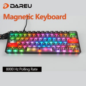 DAREU 8000Hz 자기식 게이밍 키보드 61키, 0.125ms 지연 시간, 0.01mm 정밀 선형 스위치, 핫스왑 가능, 게이머용 RGB