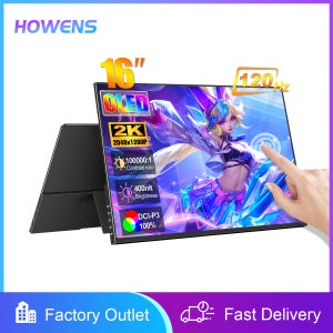 16인치 OLED 터치스크린 120Hz 게이밍 모니터 휴대용 2K 1MS 아이케어 디스플레이 USB C HDMI 노트북 맥 폰 미니 PC PS5 VESA 지원