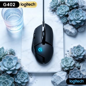 로지텍 G402 게이밍 마우스 델타 제로 광학 센서 8개 프로그래밍 가능 버튼 4개 DPI 레벨 500 IPS 1ms 반응 속도 게이머용