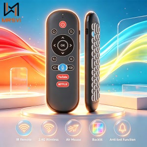 MRSVI 2.4G 무선 에어 마우스 리모컨 – 백라이트 미니 키보드, 분실 방지, IR 학습 및 자이로 기능 탑재, 안드로이드 TV 박스/스마트 TV/PC용