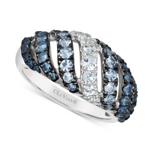 레비안 블루 옴브레 사파이어 화이트 대각선 링 14k 골드 반지 Blue Ombre Sapphire 1 ct t w White 3 Diagonal Ring in  127089876