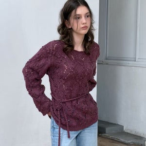 마가린핑거스 Corsage Pointelle Pullover (Violet)
