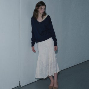 마가린핑거스 Panel Flare Long Skirt (Ivory)