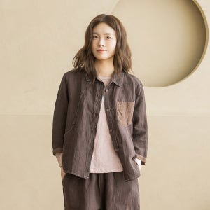 [내추럴포엠]린넨줄지배색카라셔츠-BL2608068-