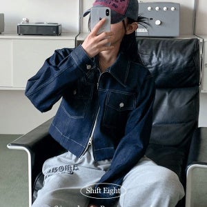 내일도착 데님재킷 크롭 스티치 코튼 데님 자켓 4color