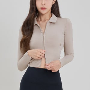 필라테스복 제로 카라 집업요가복 크롭 여성 자켓 코튼베이지