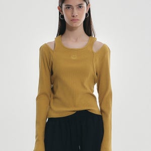 LAYERED OFF SHOULDER TOP_MUSTARD