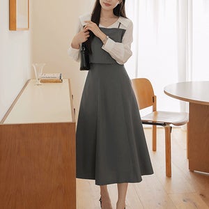 [3일만추가할인][셋업같은/비율보정/하객룩]체르트 크롭 레이어드 플레어 원피스