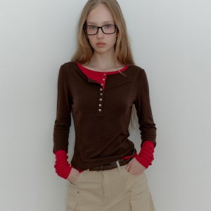 [티메이커] CONTRAST-TRIM HENLEY TOP DBR