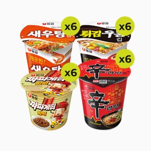 컵면 4종 세트(신라면컵6+튀김우동컵6+새우탕컵6+짜파게티범벅6)_24입