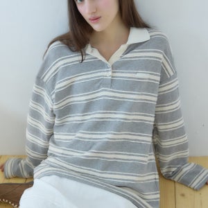 [아워호프]레이시 스트라이프 카라 티셔츠  Grey Grey HK26SP-TS07-GRE