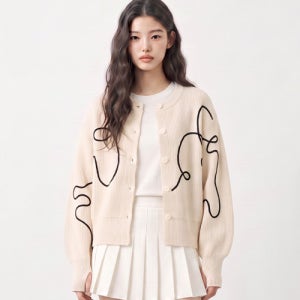 [하이퍼리트] 여성용 벌룬핏 커브드 라인 가디건 [2 COLOR] _HH5SW600 HH5SW600_W_bundle