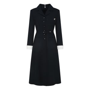 [JJ지고트] 브로치 오픈 칼라 A라인 원피스 (NAVY) GS3M0OP921