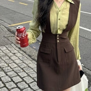 FG-205 와이드 멜빵 포켓 미니 원피스