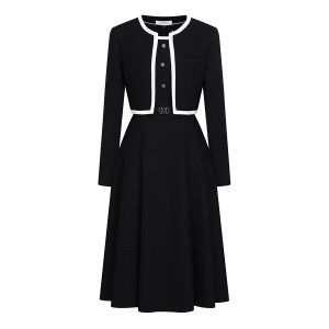 [JJ지고트] 배색 크롭 재킷 벨티드 원피스 세트 (NAVY) GSAM0OPP21