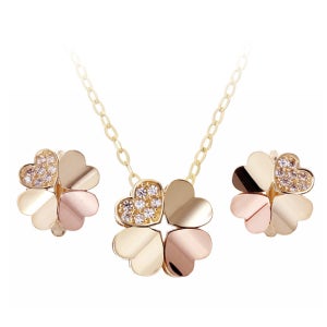 14K 18K 하트클로버 세트 [목걸이+귀걸이] 행운기원 클로버