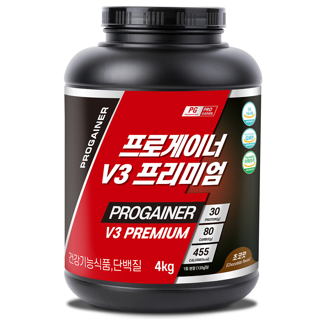 <b>프로게이너</b> V3 프리미엄 체중근육 탄수화물 게이너 벌크업 단백질보충제 초코, 4kg, 1개