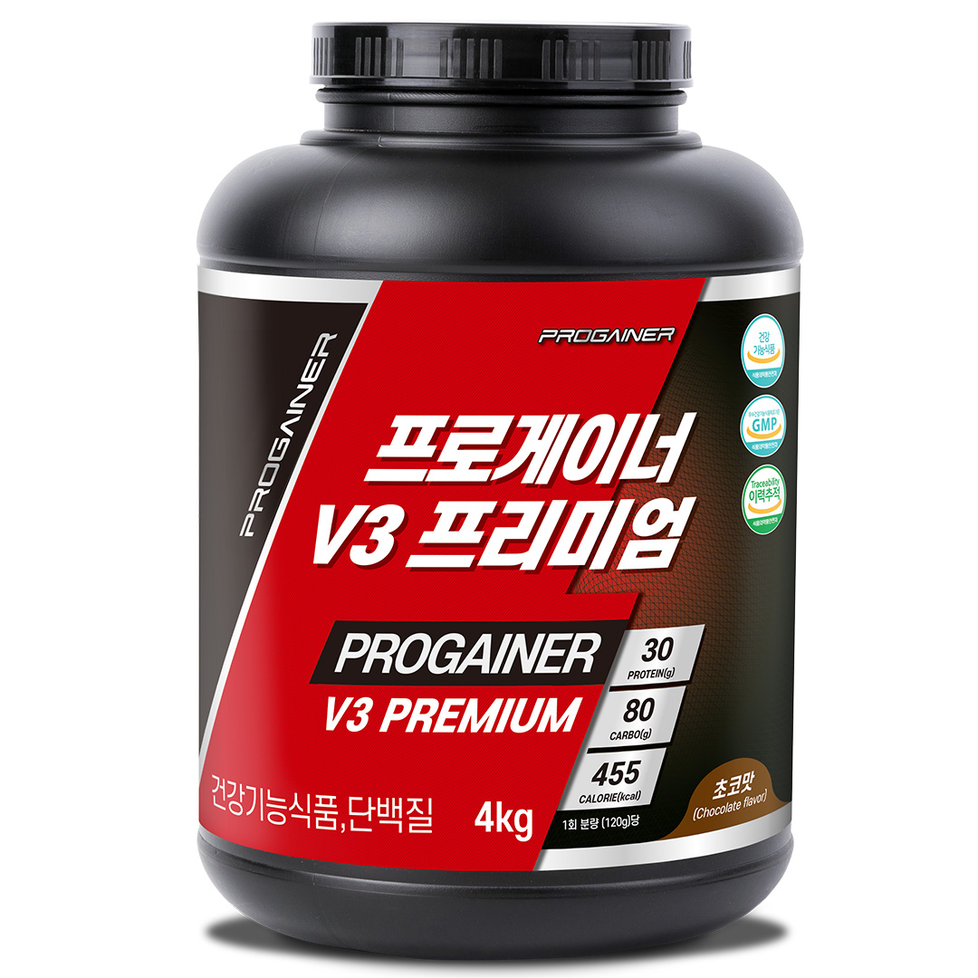 <b>프로게이너</b> V3 프리미엄 체중근육 탄수화물 게이너 벌크업 단백질보충제 초코, 4kg, 1개