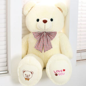 자수각인제작 곰인형 러브유 스마일베어 85cm 크림 민무늬 자수제작 큰곰인형 대형인형