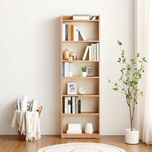 바론 틈새책장 미니 거실 책꽂이 슬림 책장 수납 630x240x2000mm, 6단, 메이플아이보리