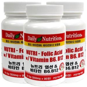 [90정X3병]미국 뉴트리 엽산 B9 <b>비타민B6</b> B12 영양제