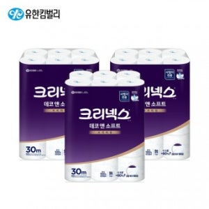 크리넥스 데코&소프트 두루마리 화장지 무향 30m 24롤*3팩(45178)