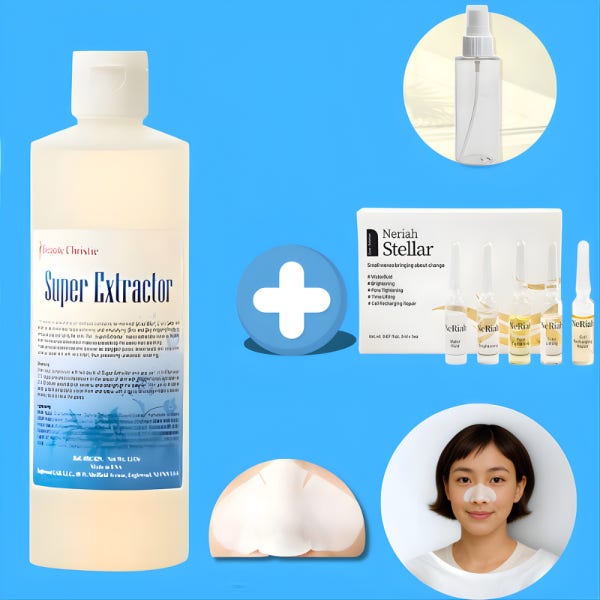 슈퍼엑스로션(슈퍼익스트랙터) 350ml+모공앰플5알+코솜100매+공병 블랙헤드 피지연화제 보떼크리스티에