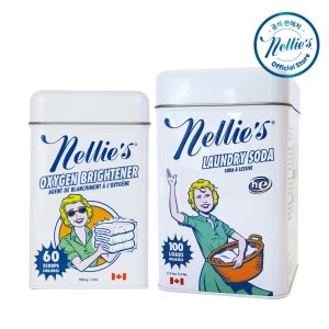 넬리 쉰내잡는 친환경 가루세제 드럼세탁기세제 100회 틴 1.5kg+산소표백제 틴 900g