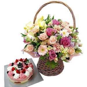 [전국당일배달]케익+꽃바구니6호 파리바게트,파리바케트,파리바게뜨,뚜레쥬르,꽃배달,케이크,전국배송,성년의날,카네이션,생일축하,예쁜꽃,선물,장미,부산,일산,분당,강남,울산,기프트콘