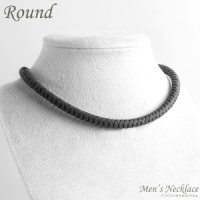 남자 가죽 목걸이 / 천연 가죽 6mm / 그레이 / 길이 맞춤 / Round 190