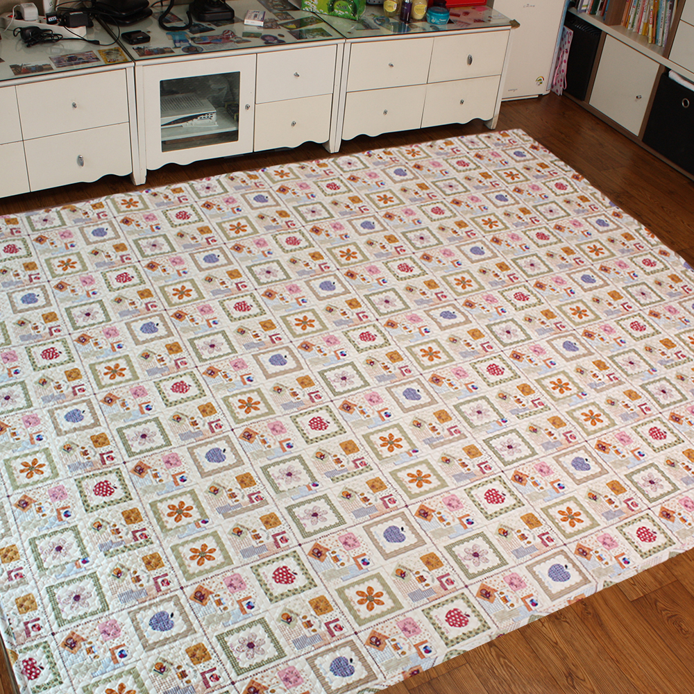 거실 면카페트 북유럽 순면 누빔 매트 거실패드 대형 150x200 퀼트사과 아이보리