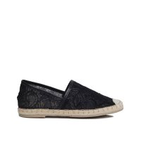 black lace espadrille slip-ons,