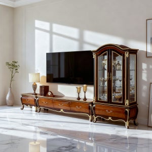 유캐슬 벤티 원목 서랍 TV 거실장세트 장식장 협탁 엔틱가구 1600