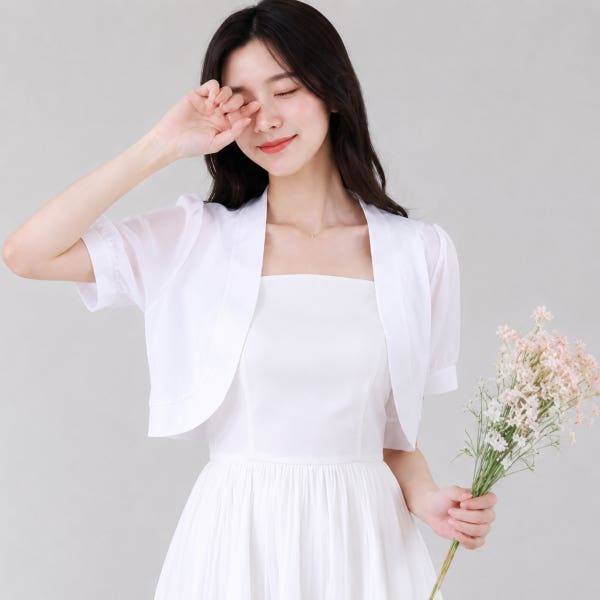 오다오)F,L,XL,2XL 쉬폰소매 볼레로 미니 가디건 빅사이즈