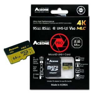 에이스원 프로 ACEONE PRO MicroSD 64GB 국산 초고속 4K MLC V60 U3 Class10 메모리 카드