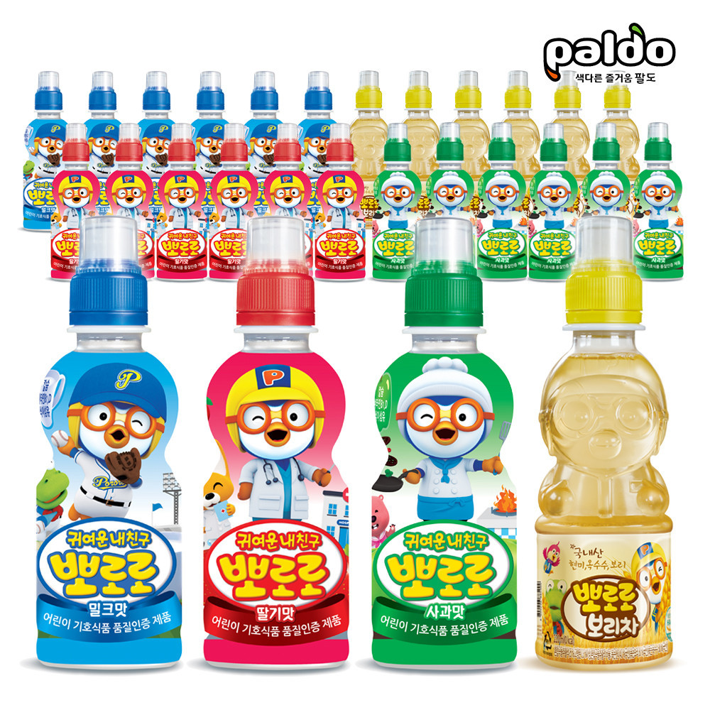 팔도 뽀로로 어린이 음료수 주스 6종 (밀크 딸기 사과 보리 블루베리 샤인머스캣) 235ml x 24