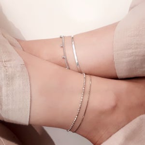 실버925 두줄 뱀줄 발찌 은 커팅 볼 여성스러운 레이어드