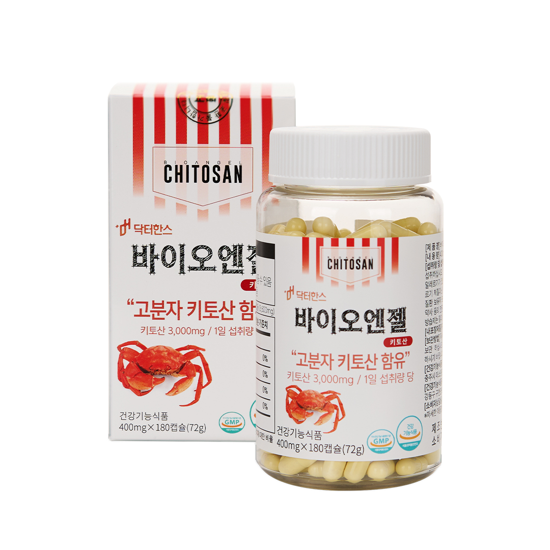닥터한스 바이오엔젤 고분자 <b>키토산</b> <b>키토</b><b>올리고당</b> 효능 콜레스테롤 체지방개선 180캡슐, 1개