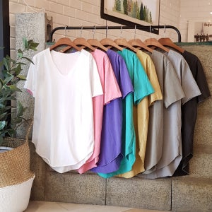 브이넥 반소매 면 티셔츠