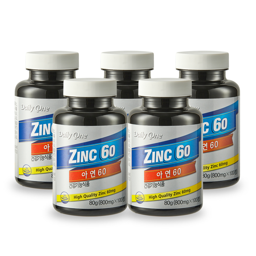 <b>데일리원</b> <b>아연</b> 60 <b>글루콘산</b> 영양제 대용량 800mg X 100정 5통