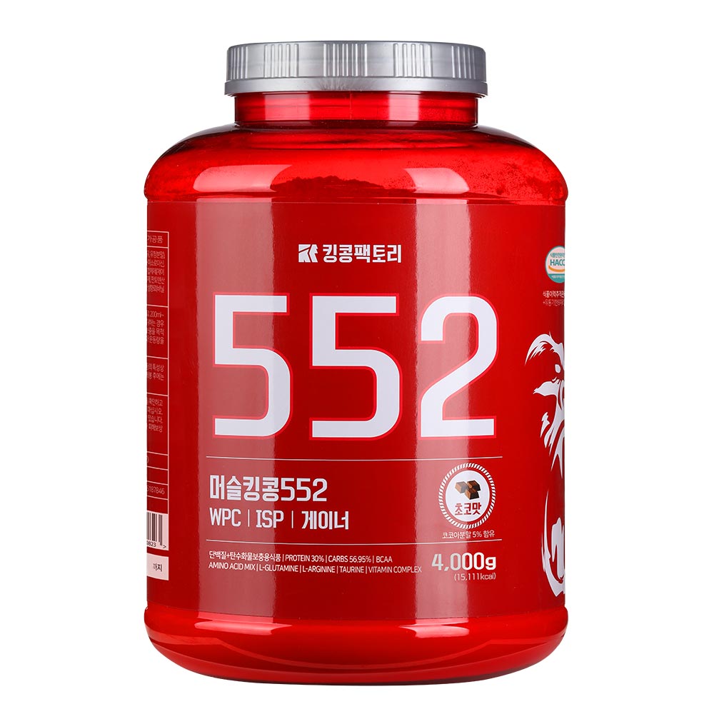 킹콩팩토리 벌크업 게이너 552 초코맛 4kg <b>단백질</b> 헬스 보충제 탄수화물 근육 체중증가