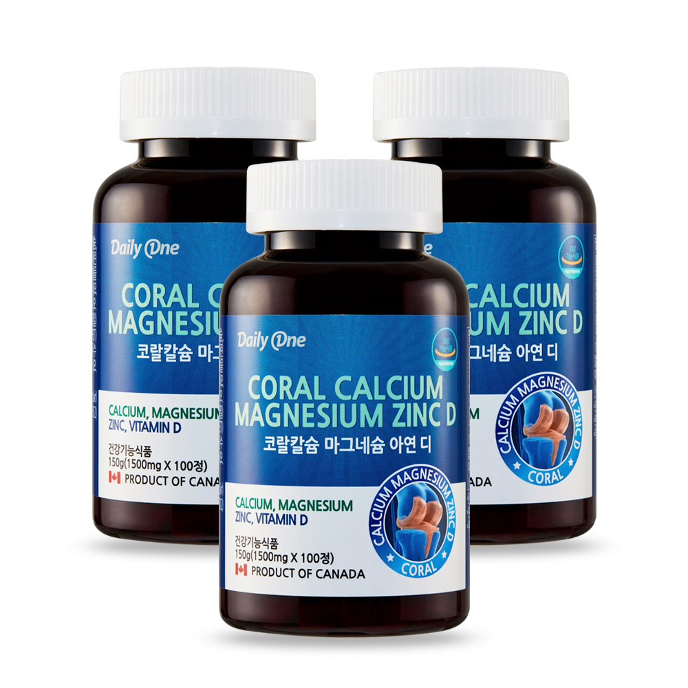 데일리원 <b>코랄 칼슘 마그네슘 아연 비타민D</b> 칼마디 영양제 100정, 3개